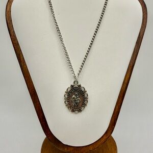 St Anthony Catholic Prayer Medal Silver Tone Necklace